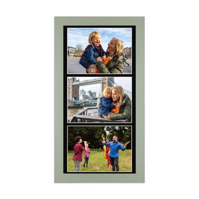 AK Frames 16X8 Green Modern Multi Photo Frame With Black Mount - Holds 3 Apertures (3X) 7X5 Photos - image 1