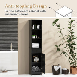 Costway 164 Cm Freestanding Bathroom Storage Cabinet W/ 3 Open Shelves & Door Cabinet - thumbnail 8
