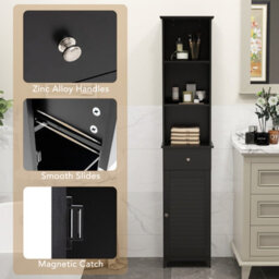 Costway 164 Cm Freestanding Bathroom Storage Cabinet W/ 3 Open Shelves & Door Cabinet - thumbnail 9