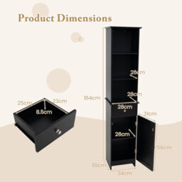 Costway 164 Cm Freestanding Bathroom Storage Cabinet W/ 3 Open Shelves & Door Cabinet - thumbnail 3