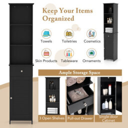 Costway 164 Cm Freestanding Bathroom Storage Cabinet W/ 3 Open Shelves & Door Cabinet - thumbnail 6