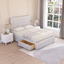 Sloomy Madison Silver Plush 3Ft Memory Foam Bed Set With 2 Drawers, Mattress & Headboard- Single