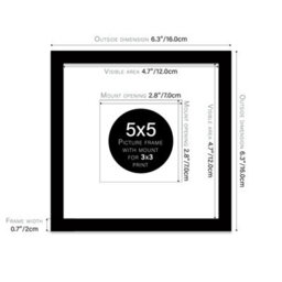 "5X5"" Black Picture Frame - 5X5"" Square Frame With 3X3"" Mount For 5X5""/3X3"" Pictures Art Deco Style Room Decor, 1 Pack" - thumbnail 2