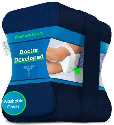 Sports Medica Knee Pillow - Washable Cover Memory Foam Leg For Sleeping On Side - Doctor Developed Ehandbook - On Back - Hip