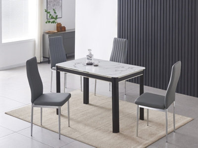 Furnizone UK Milano 4-Seater White Marble-Effect Glass Dining Table And 4 Monza Grey Faux Leather Chairs - image 1