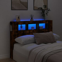 Berkfield Led Headboard Smoked Oak 140X18.5X103.5 Cm Engineered Wood - thumbnail 1