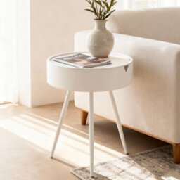 White Round Side Table, Multi-Use Indoor Outdoor - thumbnail 3