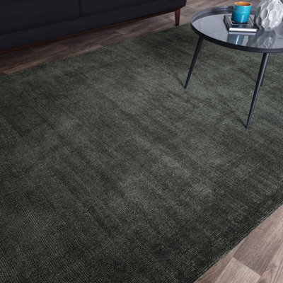 Green Handmade Luxurious Modern Plain Sparkle Rug For Bedroom & Living Room-120Cm X 170Cm - image 1