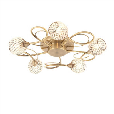 Luminosa Lighting Luminosa Aherne 5 Light Semi Flush Antique Brass With Antique Brass Wire, Bead Shade, G9 - image 1