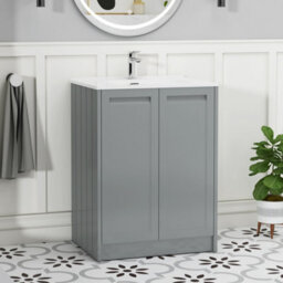 Royal Bathrooms Elmore 600mm Traditional Floor Standing 2 Door Bathroom Vanity Unit With Ceramic Basin Sink - Matt Pebble Grey - thumbnail 1
