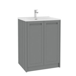 Royal Bathrooms Elmore 600mm Traditional Floor Standing 2 Door Bathroom Vanity Unit With Ceramic Basin Sink - Matt Pebble Grey - thumbnail 6