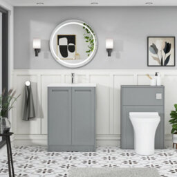 Royal Bathrooms Elmore 600mm Traditional Floor Standing 2 Door Bathroom Vanity Unit With Ceramic Basin Sink - Matt Pebble Grey - thumbnail 4