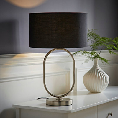 Valuelights Antonia Black Fabric Drum Lamp Shade Brushed Chrome Oval Table Lamp - image 1