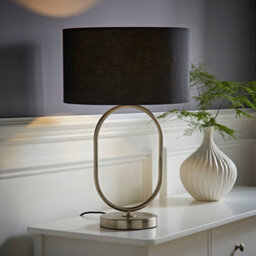 Valuelights Antonia Black Fabric Drum Lamp Shade Brushed Chrome Oval Table Lamp