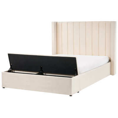 Beliani Bed With Storage Bench Velvet Noyers 140 X 200 Cm (Eu Double) Off-White - image 1