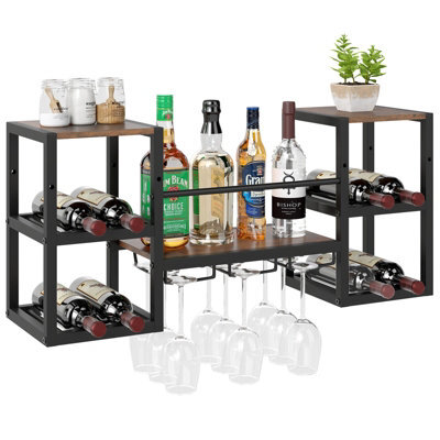 Gainoom Wall Mounted Wine Rack Hanging Wine Rack With Glass Holder Wine Bottles Display Wall Storage With Open Shelves - image 1