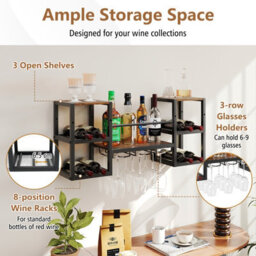 Gainoom Wall Mounted Wine Rack Hanging Wine Rack With Glass Holder Wine Bottles Display Wall Storage With Open Shelves - thumbnail 8