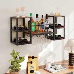 Gainoom Wall Mounted Wine Rack Hanging Wine Rack With Glass Holder Wine Bottles Display Wall Storage With Open Shelves - thumbnail 3
