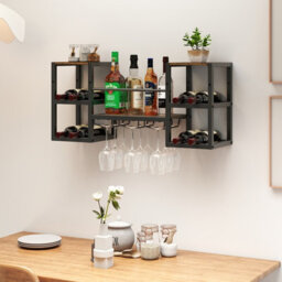 Gainoom Wall Mounted Wine Rack Hanging Wine Rack With Glass Holder Wine Bottles Display Wall Storage With Open Shelves - thumbnail 4