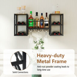 Gainoom Wall Mounted Wine Rack Hanging Wine Rack With Glass Holder Wine Bottles Display Wall Storage With Open Shelves - thumbnail 7