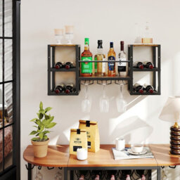 Gainoom Wall Mounted Wine Rack Hanging Wine Rack With Glass Holder Wine Bottles Display Wall Storage With Open Shelves - thumbnail 5