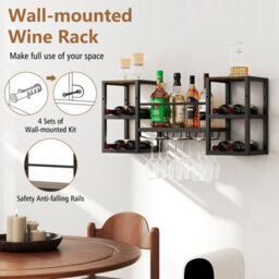 Gainoom Wall Mounted Wine Rack Hanging Wine Rack With Glass Holder Wine Bottles Display Wall Storage With Open Shelves - thumbnail 6