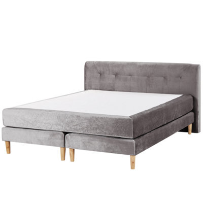 Beliani Divan Bed Velvet Marquise 160 X 200 Cm (Eu King Size) Grey - image 1