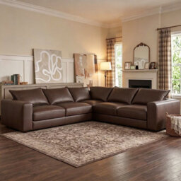 Xample Simon Li Westbrook Brown Leather Corner Sofa, Top Grain Leather, Solid Wood Frame, Foam Cushions, Zippered Back Cushions, L-Shaped - thumbnail 1