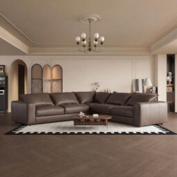 Xample Simon Li Westbrook Brown Leather Corner Sofa, Top Grain Leather, Solid Wood Frame, Foam Cushions, Zippered Back Cushions, L-Shaped - thumbnail 3