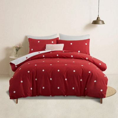 Bedlooms Red & White Dotted Printed Duvet Cover Set, Reversible & Hypoallergenic Bedding Pack, Single 135X200Cm - image 1
