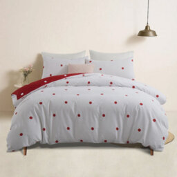 Bedlooms Red & White Dotted Printed Duvet Cover Set, Reversible & Hypoallergenic Bedding Pack, Single 135X200Cm - thumbnail 2