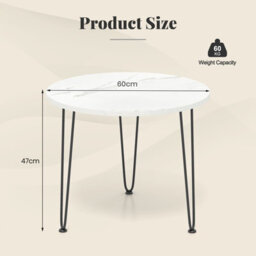 Gainoom White Round Coffee Table Small Faux Marble Accent Table W/ Thickened Tabletop & Metal Tripod Legs - thumbnail 2