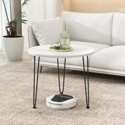 Gainoom White Round Coffee Table Small Faux Marble Accent Table W/ Thickened Tabletop & Metal Tripod Legs - thumbnail 3