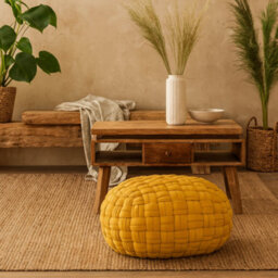 Wyld Haus Lucca Mustard Cotton Woven Pouffe Oval 480X360mm