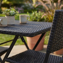 Black 3 Piece Rattan Bistro Dining Set Outdoor Garden Balcony Folding Table Chair