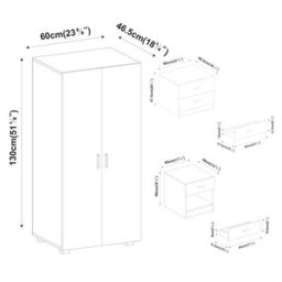 Urbn-Living Urbnliving 3 Piece Wooden Kids Bedroom Set Wardrobe Chest Cabinet Bedside Table Grey - thumbnail 7