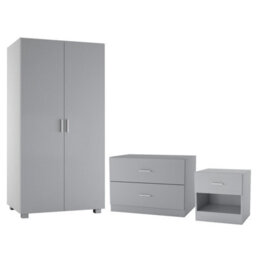 Urbn-Living Urbnliving 3 Piece Wooden Kids Bedroom Set Wardrobe Chest Cabinet Bedside Table Grey - thumbnail 1