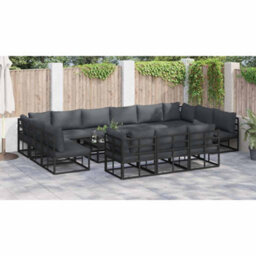 Berkfield Garden Sofa Set With Cushion 14 Pcs Black Aluminium - thumbnail 6