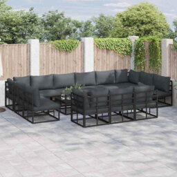 Berkfield Garden Sofa Set With Cushion 14 Pcs Black Aluminium - thumbnail 1
