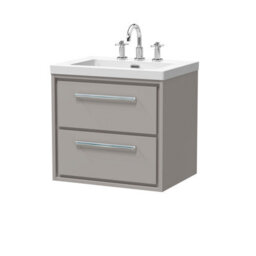 Balterley Longnor Modern Bathroom 2 Soft Close Drawer Wall Hung Vanity Unit Fireclay Basin, Pebble Grey, 480mm - thumbnail 1
