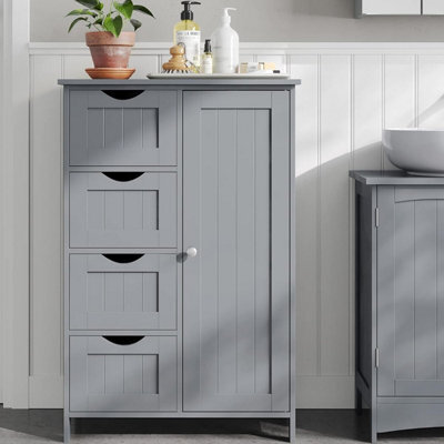 Songmics Bathroom Storage Cabinet, Floor Standing Unit With Drawers, Door Storage, Adjustable Shelf, Mystic Grey - image 1