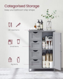 Songmics Bathroom Storage Cabinet, Floor Standing Unit With Drawers, Door Storage, Adjustable Shelf, Mystic Grey - thumbnail 4