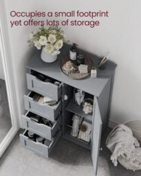 Songmics Bathroom Storage Cabinet, Floor Standing Unit With Drawers, Door Storage, Adjustable Shelf, Mystic Grey - thumbnail 3
