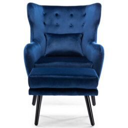 More4Homes Winslow Wing Back Occasional Bedroom Living Room Button Back Velvet Fabric Accent Chair Armchair (Blue W Footstool) - thumbnail 3