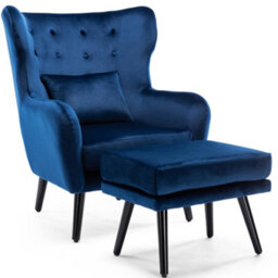 More4Homes Winslow Wing Back Occasional Bedroom Living Room Button Back Velvet Fabric Accent Chair Armchair (Blue W Footstool) - thumbnail 2