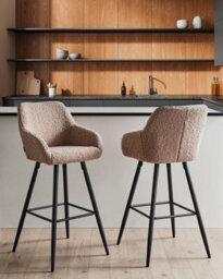 Beliani Set Of 2 Bar Chairs Casmalia Boucle Taupe - thumbnail 2