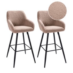 Beliani Set Of 2 Bar Chairs Casmalia Boucle Taupe - thumbnail 1