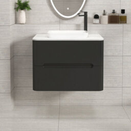Royal Bathrooms Venice 700mm Matt Nocturne Black Wall Mounted Bathroom Countertop Vanity Unit 2 Drawer With Qubix Basin - thumbnail 1