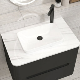 Royal Bathrooms Venice 700mm Matt Nocturne Black Wall Mounted Bathroom Countertop Vanity Unit 2 Drawer With Qubix Basin - thumbnail 6