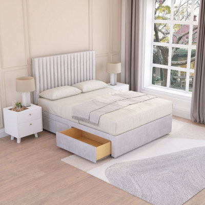 Sloomy Manhattan Silver Plush 4Ft Memory Foam Bed Set With 2 Drawers, Mattress & Headboard- Small Double - image 1